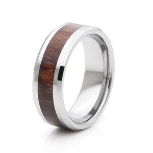 New high quality red wood inlay tungsten wedding ring with shiny beveled finish