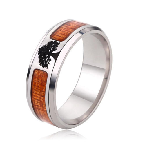 Hot Sale Wood Inlay Fashion Jewelry Men's Classic Wedding Fashion TREE Ring Including Half Size
