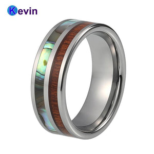 Tungsten Shell Wood Inlay Carbide Ring For Mens And Womens