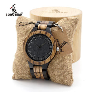 BOBO BIRD Men's Walnut and Ebony Wooden Watch with All Wood Strap Quartz Analog watch with Quality Miyota Movement clock gifts
