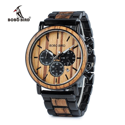 BOBO BIRD WP09 Wooden Mens Watches Top Brand Luxury Stylish Watch Wood & Stainless Steel Chronograph Military Quartz Watch
