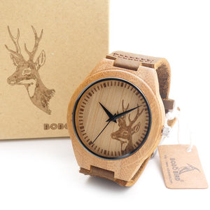 2016 BOBO BIRD Top brand Men's Bamboo Wooden Bamboo Watch Quartz Real Leather Strap Men Watches With Gift Box