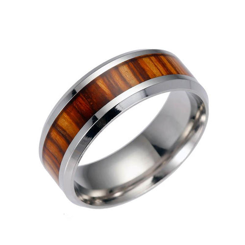 Fashion Mens Rings Delicate Wood Inlay Titanium Steel Ring Men Luxury Engagement Wedding Ring Trendy Handsome Jewelry Gifts