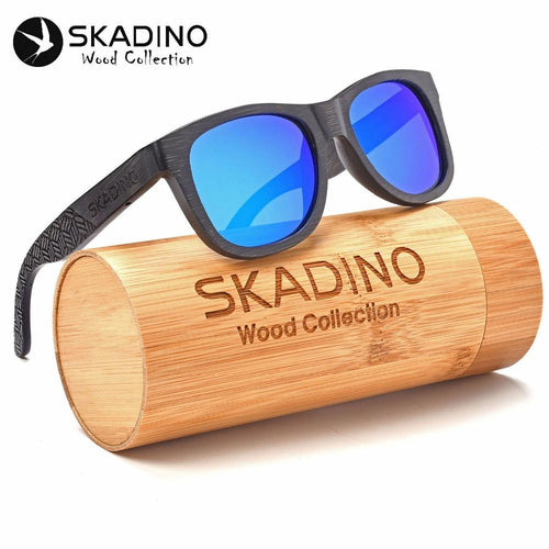 Polarized Wood Sunglasses Bamboo Fashion UV400 Sun Glasses for Women Men Gray Blue Lens Cool Handmade SKADINO Brand