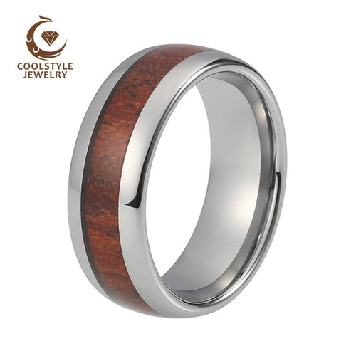 8mm Tungsten Carbide Ring For Men Women Natural Wood Inlay Comfort Fit Wedding Band Comfort fit